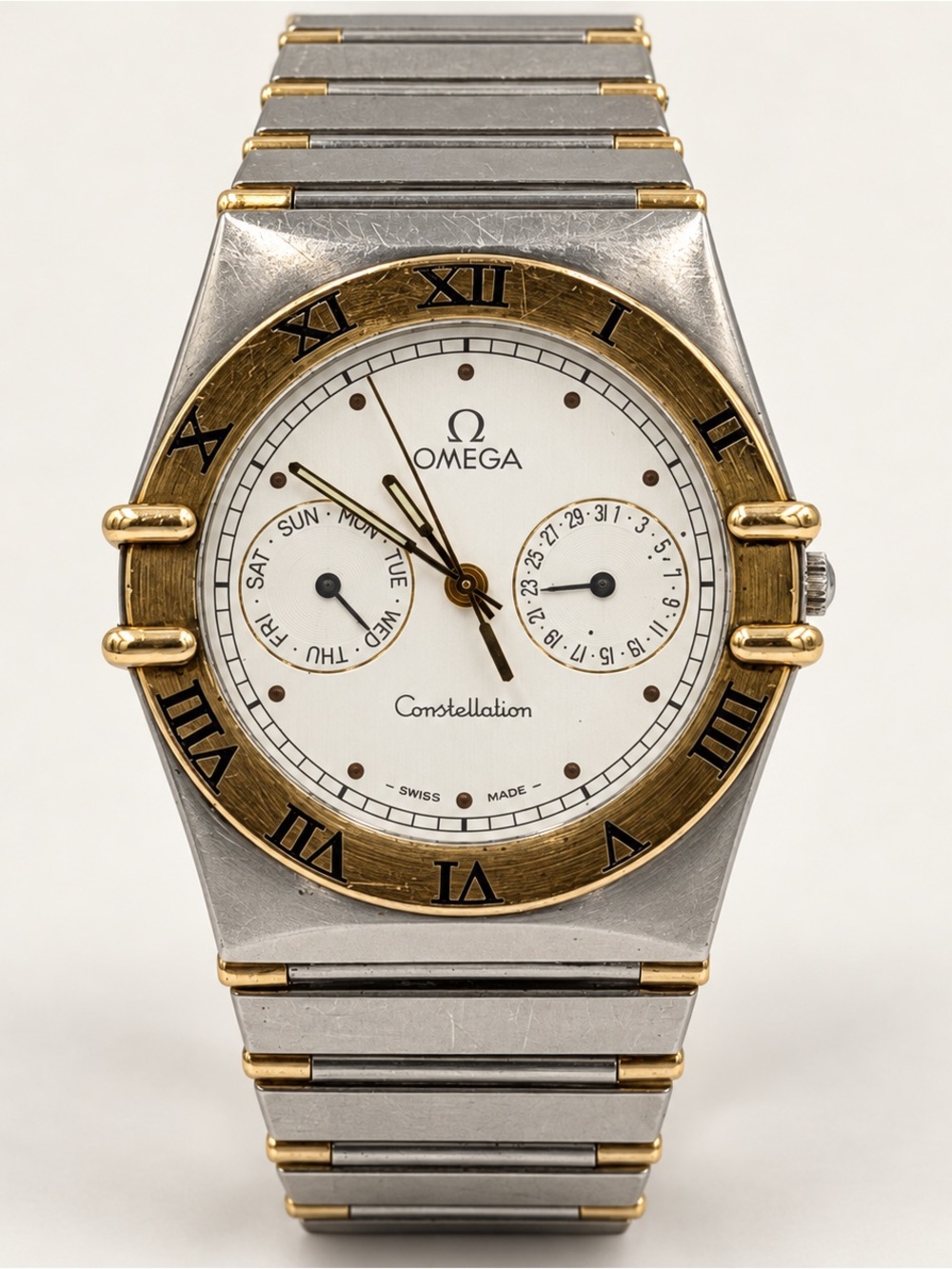 Vintage Omega Constellation Day-Date Quartz Two-Tone Watch 396.1080